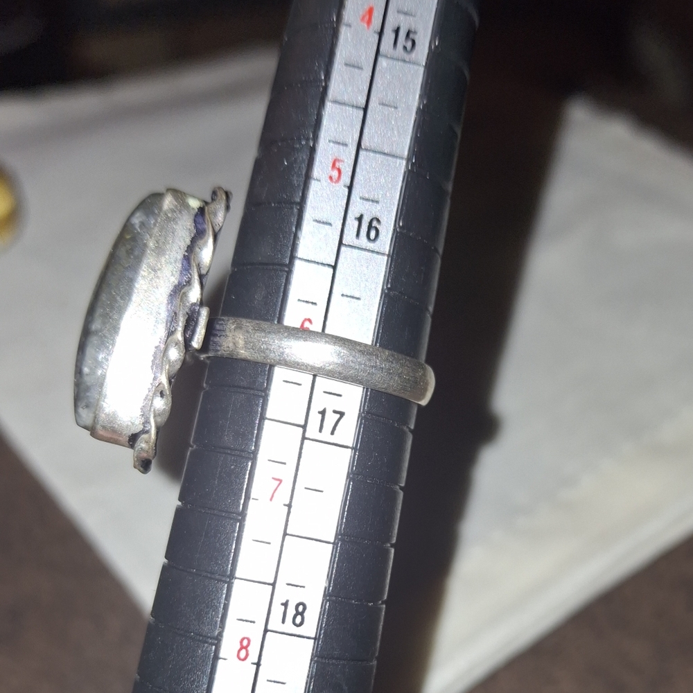 925 Agate Moss Gemstone handmade ring Asymmetrical Sterling - Picture 9 of 9